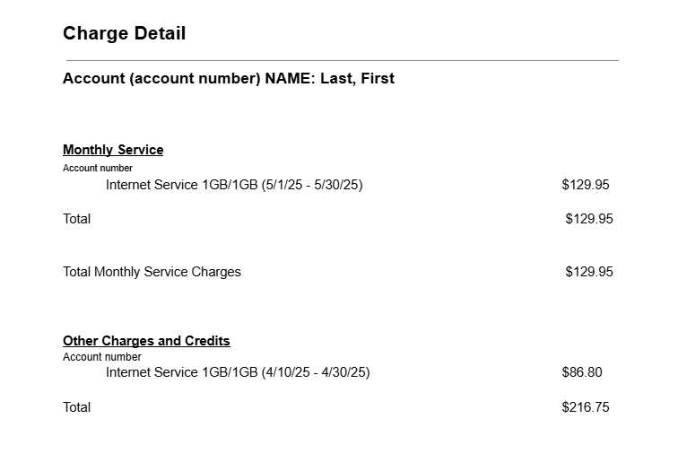Prorated Bill Example