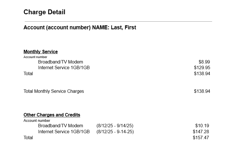 Prorated Bill Example